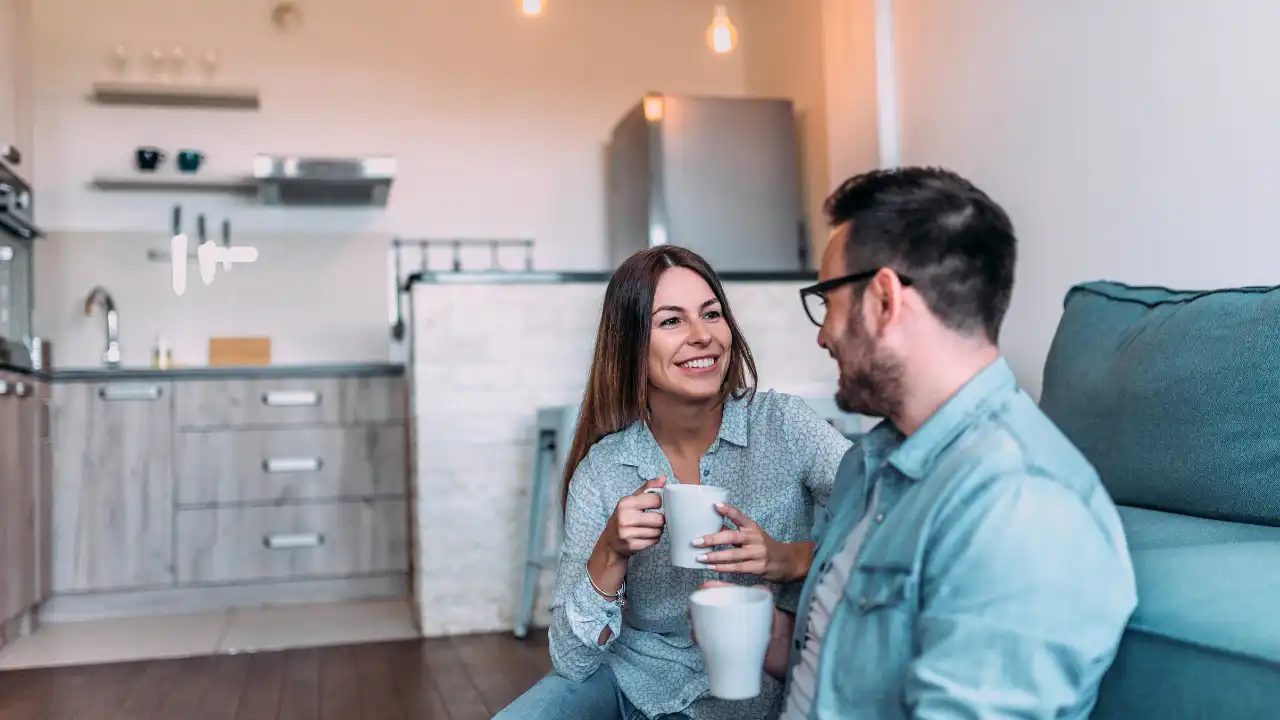 Online premarital counseling discussion for engaged couple